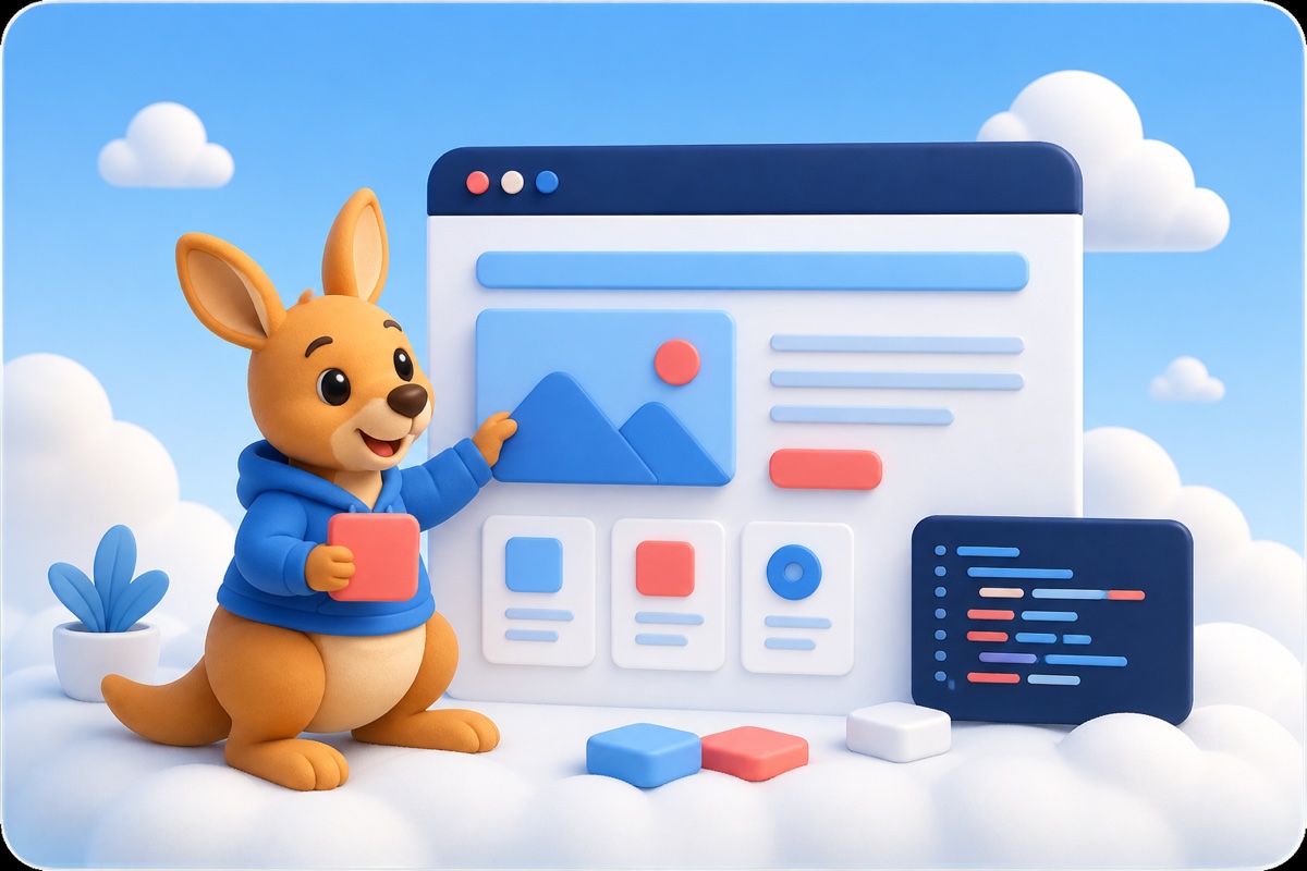 Joey 使用 AI 建立网站的 3D 插画